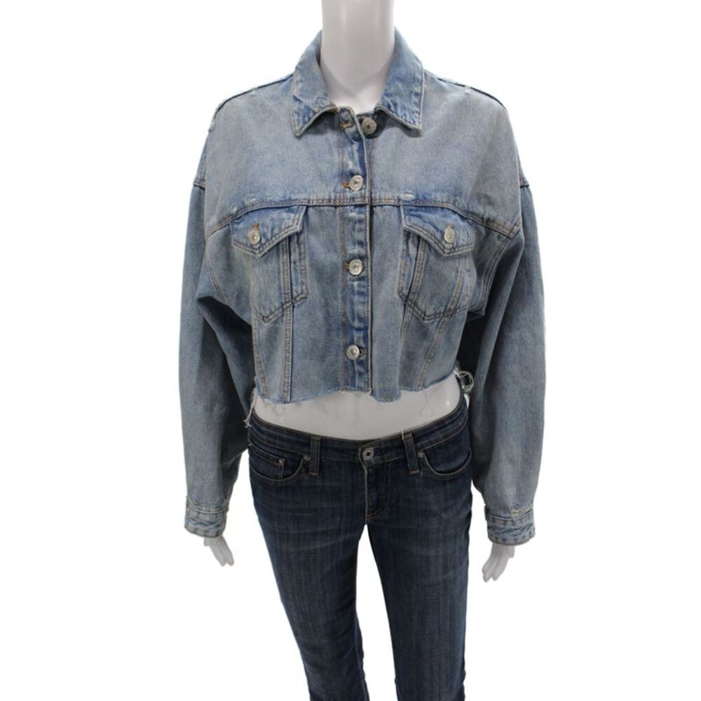 Zara Womens Basic Denim Jacket Blue Button Long Sleeve 90s Size M